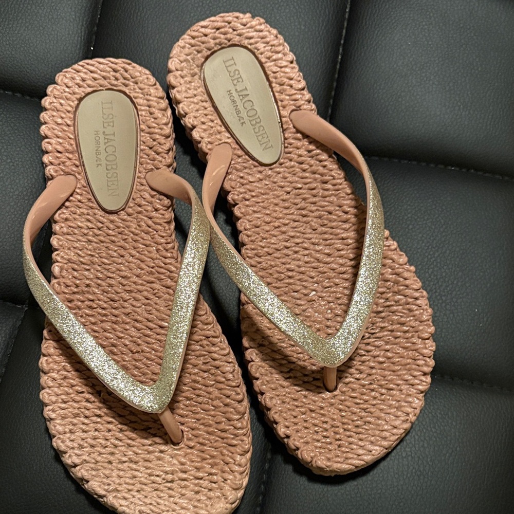 Ilse Jacobsen Rose Gold Glitter Sandals